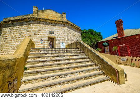 Fremantle, Western Australia, Australia - Jan 2, 2018: Tourist Visits The Round House, A Former Aust