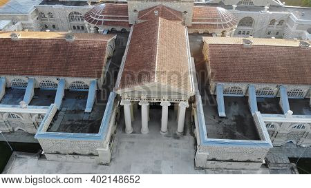 Essentuki, Russia - October 28, 2020: Aerial Fly Over Essentuki Mud Cure Clinic Them. N. A. Semashko