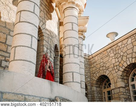 Beautiful Ethnic Indian Saree. Young Woman In Red, Colorful, Sensual, Wedding And Very Feminine Outf