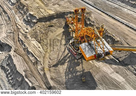 Bucket-wheel Excavator For Surface Mining In A Lignite Quarry, Heavy Industry.
