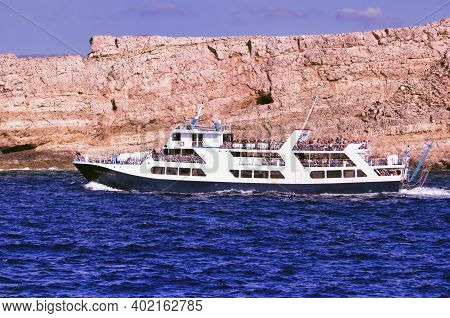 Crete Or Kreta, Greece - September 15, 2017: Spirit Of Athos Ship Passenger Vessel Sailing In The Bl