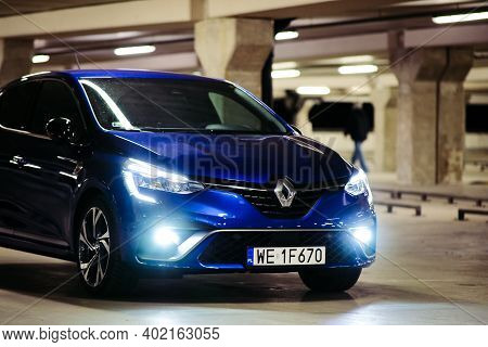 Riga, Latvia - January 6, 2021: New Car Renault Clio E-tech 140 Hybrid Rs, 2020. Selective Focus
