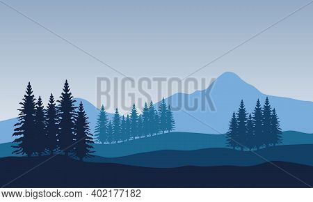 Amazing Scenery Trees And Mountains In The Morning. City Vector