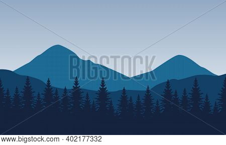 Amazing Scenery Trees And Mountains In The Morning. City Vector