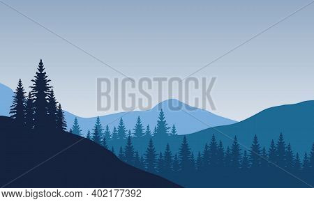 Beautiful Scenery Trees And Mountains On Morning Bright. City Vector