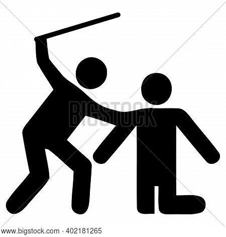 Fighting Icon. Physical Bullying. Outline Sketch Drawing.two Men Fight. Martial Art. Aggressive Beha