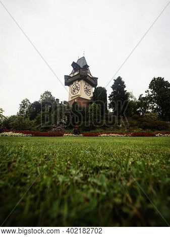 Medieval Clock Tower Uhrturm In Schlossberg Castle Hill Park Histoci Centre Of Graz Styria Austria A