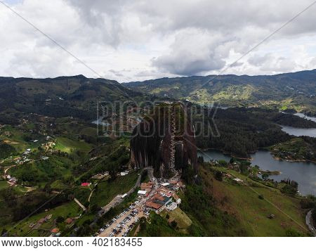 Aerial Panorama Of Piedra Del Penol El Penon De Guatape Rock Stone Inselberg Monolith Granite Dome I