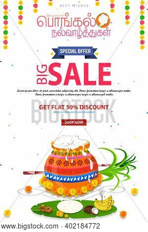 Illustration Of Happy Pongal Greeting Card Background. Design With 50% Discount Illustration - Big S