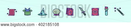 Set Of Magical Items Cartoon Icon Design Template With Various Models. Modern Vector Illustration Is