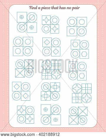 Logic Game For Children. Find Which Shape Is Unpaired. Development Of Attention