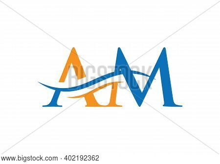 Initial Am Letter Linked Logo Vector Template. Swoosh Letter Am Logo Design. A M Logo Design With Mo
