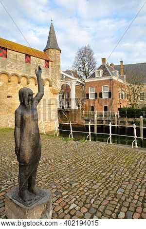 Zierikzee, Netherlands - December 8, 2020: The Disaster Memorial (named: Tested But Not Broken), Unv