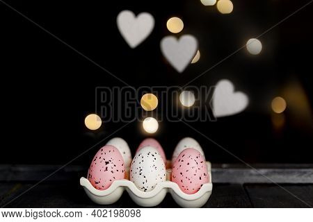 Easter Background With Bright Bokeh With Easter Egg Decor