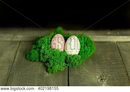 Easter Background With Bright Bokeh With Easter Egg Decor
