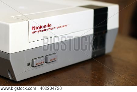 Rome, Italy, December 23, 2020: A Classic Nintendo Entertainment System Video Games Console. 8-bit T