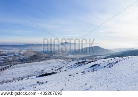 Aerial View Of Frozy Winter Landscape In A Bright Sunny Day