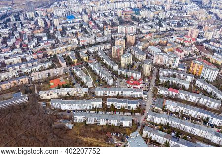 Aerial View Of Flat Of Blocks. Urban Landscape