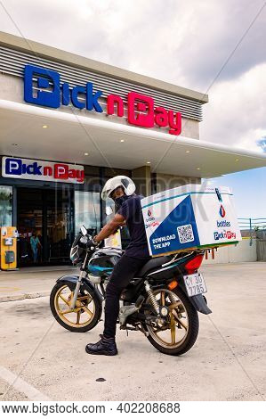 Express Service Home Delivery Bikes With African Riders Outside Local Pick N Pay Grocery Store