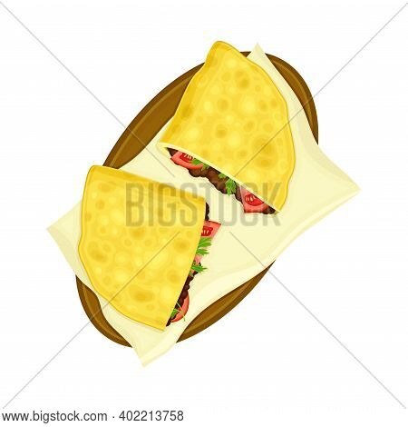 Quesadilla With Forced Meat On Plate As Traditional Mexican Dish Vector Illustration