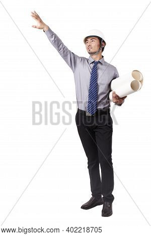 Construction Management Holding Blueprints And Using Phono High Quality Photo