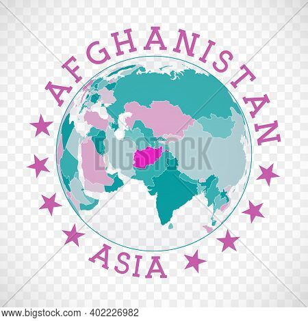 Afghanistan Round Logo. Badge Of Country With Map Of Afghanistan In World Context. Country Sticker S