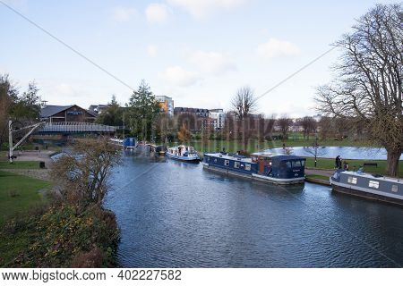 Boats On The River Kennet In Newbury, Berkshire In The Uk, Taken 19th November 2020