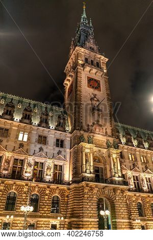 Hamburg City Hall At Night - Travel Photography