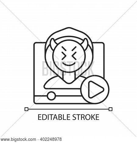 Video Shaming Linear Icon. Cyberbullying And Cyberharassment. Watch Online Content. Thin Line Custom