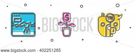 Set Failure Stocks Market, Dollar Plant And Bull And Bear Of Icon. Vector