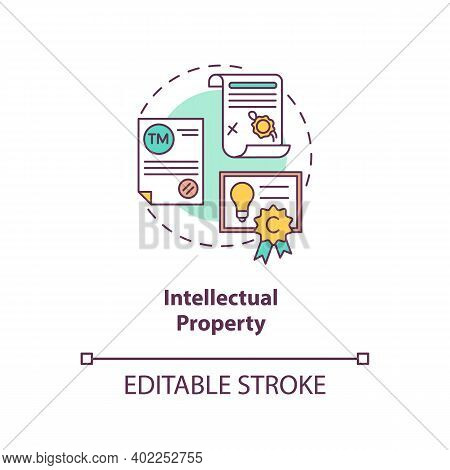 Intellectual Property Concept Icon. Intangible Asset Idea Thin Line Illustration. Mental-work Produc