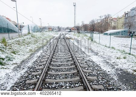 Prague, Czech Republic. 01-07-2021. Empty Railways On Praha Dejvice Train Station Close Tohradcanska