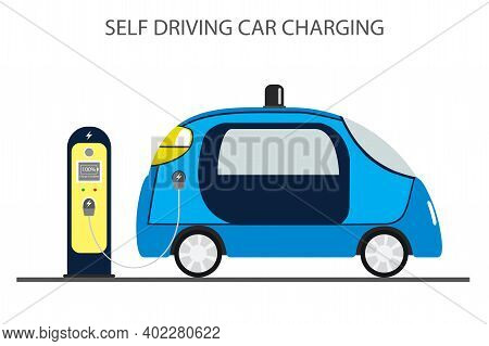 Autonomous Car, Self Driving Auto And Charging Station