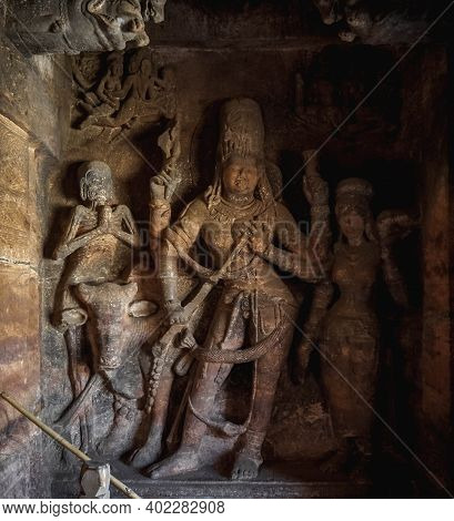 The Badami Temple Complex Of Hindu, Jain, And Supposedly Buddhist Cave Temples Located Near The Smal