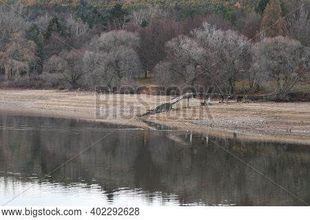 The Dam In Brno In The Czech Republic In Europe, Where The Water Is Discharged. You Can See The Sand