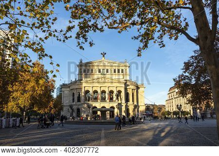 Frankfurt, Germany - November 21, 2020: Facade Of Opera House „alte Oper Frankfurt