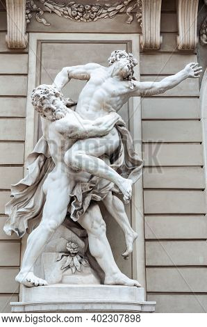 Vienna, Austria - July 31, 2019: Sculpture Of Hercules Wrestling Antaeus, St. Michael's Wing Of Hofb
