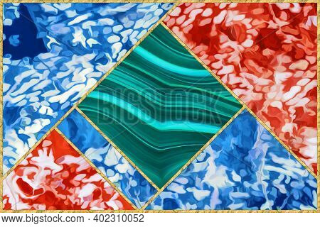 Modern Mosaic, Inlay. Ilustration In Stained Glass Style, Abstract Art Deco Background. Geometric Pa