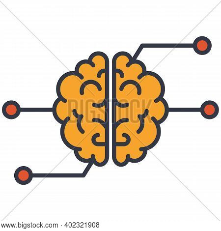 Artificial Intelligence Super Brain Vector Icon. Human Brain Connected To Network.