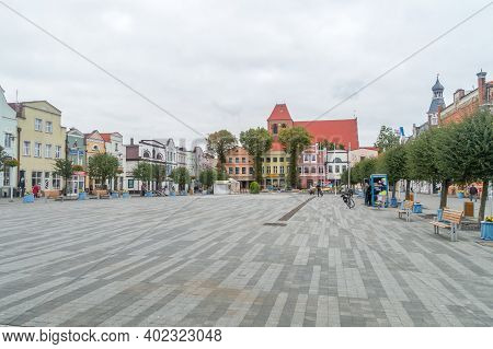 Puck, Poland - September 20, 2020: Market Square At Cloudy Day.