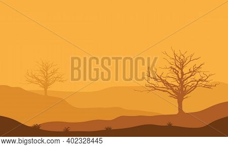 Stunning Sunset View Over The Desert. Vector Illustration