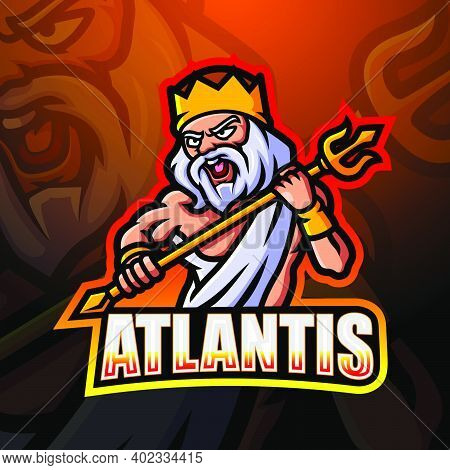 Vector Illustration Of Atlantis Mascot Esport Logo Design