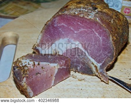 Homemade Jerky. Environmentally Friendly And Natural Product. Jerky, A Delicacy Made From Meat From 