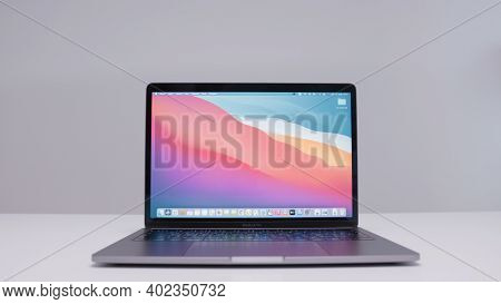 Russia, Moscow-december, 2020: New Macbook. Action. New Generation Of Macbooks From Apple With Impro