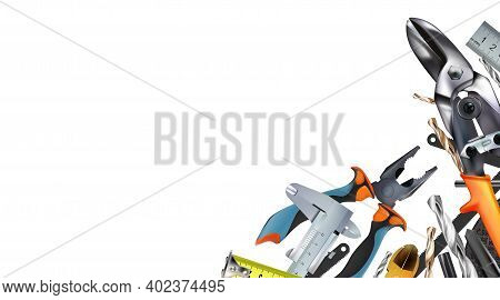 Decorative Corner Composition On The Theme Of Locksmith Skill And Craft Hand Metal Processing. 3d Se