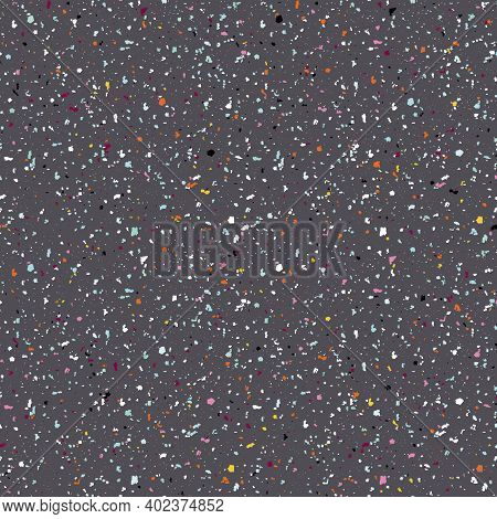 Vector Dense Terrazzo Pattern Seamless Background. Burgundy Maroon Backdrop Of Multicolor Coarse Gra