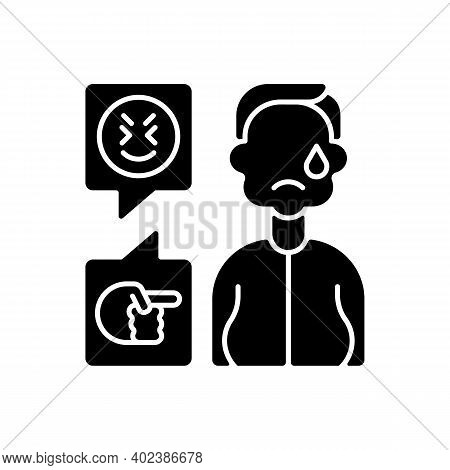Weight-based Cyberbullying Black Glyph Icon. Bodyshaming Online. Offensive Comment To Overweight Per