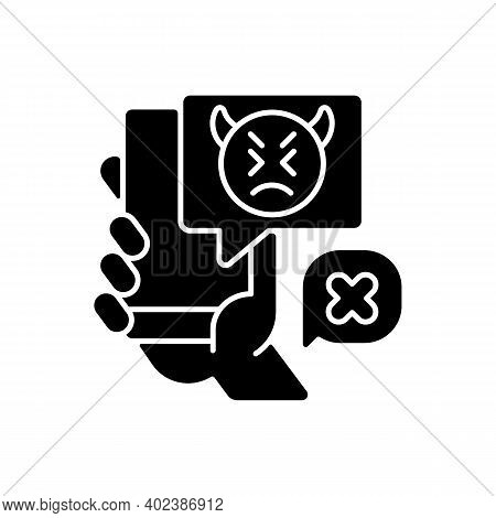 Social Media Cyberbullying Black Glyph Icon. Teenager Cyberharassment. Hurtful Online Comments. Inte