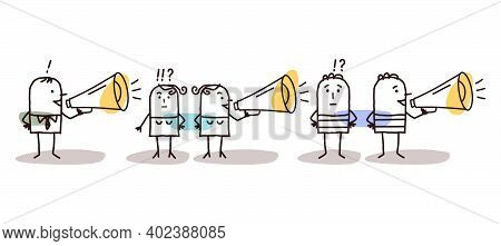 Hand Drawn Cartoon People Listening And Talking About A Rumor