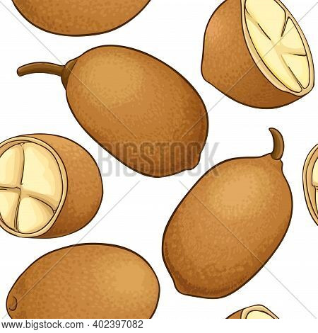 Cupuacu Fruit Vector Pattern On White Background